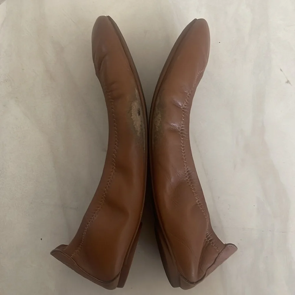 Tory Burch Eddie Ballet Flats Leather in Camel Size 8